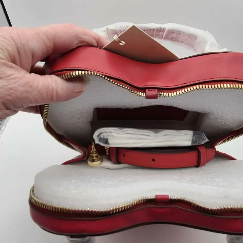 Radley London Small Red Leather Heart Zip Top Crossbody NWT! NEW!